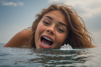giantess vore mouth teeth prevore swimming boats deep_throating mouth_open mouth_wide_open ai_art water