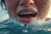 water freckles giantess vore teeth open_mouth prevore swimming deep_throating ai_art