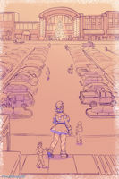 gentle giantess christmas mini_giantess holidays elf outdoors parking_lot shopping_mall christmas_tree santa_hat flameeliwood giant_elf