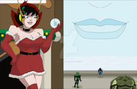 breasts drawing giantess comic black_hair color large_breasts armor blue_eyes handheld cleavage brunette smiling christmas gloves short_hair boots shrunken_people shrunken_man avengers indoors prison choker costume belt hands_on_hips snowglobe green_skin janet_van_dyne abomination bare_legs marvel_comics nightcore100 the_wasp flower_in_hair whirlwind looking_at_tinies santa_suit avengers_earths_mightiest_heroes graviton