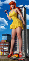 giantess asuka neon_genesis_evangelion shinji_ikari breasts drawing city mega color destruction handheld cleavage high_heels buildings anime red_hair dress foot_crush bus thighs choker cracked_ground bare_legs clothing_entrapment adgts