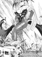 drawing giantess wings mega monochrome large_breasts destruction cleavage succubus morrigan_aensland demoness giantess_night darkstalkers