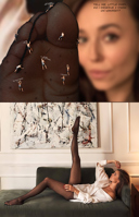 breasts comic climbing brunette lying_down shrunken_people shrunken_woman shrunken_man red_nails shirt rings sofa dialogue izabella_krzan giantess soles celebrity nylon nail_polish