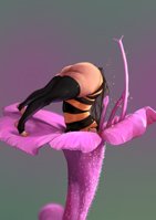 butt legs shrunken_woman thighs flower thigh_highs leotard black_legwear solo 1girl toeless_legwear mymmel bee_girl