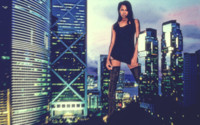 breasts giantess collage mega story megagiantess gtsmakerdj dark_skin looking_at_viewer stylized black Mega Megagiantess between_buldings jamelia