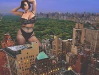 breasts giantess collage mega story megagiantess gtsmakerdj britney_elizabeth bra underwear playing_with_hair Mega Megagiantess fishnets looking_at_viewer