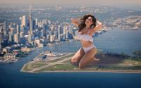 breasts giantess collage mega story kelly_brook megagiantess gtsmakerdj smiling swimwear playing_with_hair Mega Megagiantess city airport