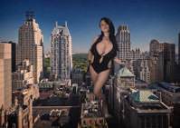 city cleavage looking_at_viewer swimwear hand_on_building Mega Megagiantess Cleavage breasts giantess collage mega story megagiantess gtsmakerdj lovely_lilith