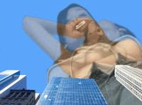 breasts giantess collage mega story asian animation megagiantess gtsmakerdj reon_kadena jeans underboob looking_down dancing looking_at_viewer Mega Megagiantess