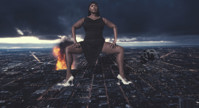 city high_heels dress squatting explosion dark_skin looking_at_viewer hands_on_thighs black Mega Megagiantess breasts giantess collage mega domination story megagiantess gtsmakerdj precious_lee