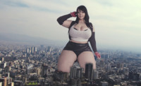 city final_fantasy_7 kneeling cosplay thighs looking_at_viewer playing_with_hair tifa_lockheart Mega Megagiantess breasts giantess collage mega story megagiantess gtsmakerdj mariah_mallad