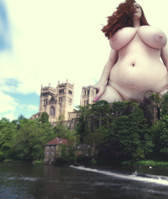 nude large_breasts red_hair looking_down point_of_view looking_at_viewer hands_on_thighs Mega Megagiantess durham catherdral breasts giantess collage mega story megagiantess gtsmakerdj lady_ginger_lust