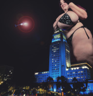 breasts giantess collage mega story megagiantess demora_avarice gtsmakerdj helicopter huge_breasts looming looking_down night looking_at_viewer Mega Megagiantess above_buildings