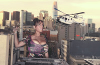 breasts giantess collage mega story wendy_fiore megagiantess gtsmakerdj city large_breasts helicopter dress rooftop looking_at_helicopter holding_tiny Mega Megagiantess