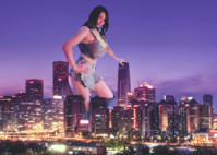 city large_breasts smiling boots hand night looking_at_viewer hand_on_building Mega Megagiantess breasts giantess collage mega story asian anri_okita megagiantess gtsmakerdj