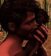 breasts nude black_hair giant licking handheld carg shrunken_woman dark_skin digital_render