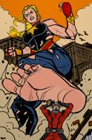 muscles imminent_crush breasts drawing giantess city mega blonde color destruction toes barefoot rampage buildings gloves ponytail foot_crush avengers thighs costume ant-man ripped_clothing helmet debris looking_at_tiny marvel_comics fists captain_marvel carol_danvers scott_lang frisart