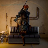 breasts giantess black_hair large_breasts armor gun brown_eyes gloves asian mini_giantess boots sitting star_wars mask indoors braid belt sofa chest helmet digital_render mandalorian fennec_shand bounty_hunter dderp214 boba_fett