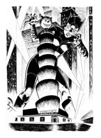 breasts drawing giantess city mega monochrome claws buildings mask thighs costume catwoman spotlight dc_comics gotham_city djmpaz