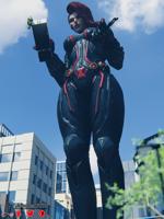 breasts giantess white_hair city mega black_hair handheld buildings green_eyes multiple_sizes asian mini_giantess boots muscles fighting giantesses avengers thighs truck costume jumpsuit hanging_on hulk green_skin looking_at_tiny black_widow digital_render marvel_comics jessicagts luna_snow marvel_rivals