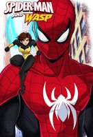 breasts drawing wings city color buildings brunette short_hair shrunken_woman mask thighs costume looking_at_viewer cover_page on_shoulder janet_van_dyne marvel_comics the_wasp peter_parker inchhighjedi spider-man