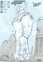 giantess goblin breasts drawing panties monochrome butt skirt english thick_thighs solo 1girl godjirezarts mega destruction bare_legs city buildings helicopter earrings pointed_ears
