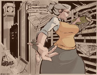 giantess milf librarian breasts drawing city mega monochrome large_breasts destruction handheld skirt buildings glasses street bus unaware books thighs sweater rings earrings clock_tower belt dialogue hair_bun bare_legs godjirezarts