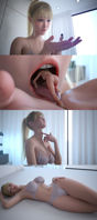 vore breasts nude panties sleeping blonde butt blue_eyes handheld toes barefoot cleavage bra bed brunette ponytail lying_down crawling shrunken_woman thighs indoors bedroom closed_eyes hands_on_hips throat_bulge looking_at_tiny digital_render bare_legs bare_midriff j3dgts comic