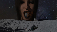 giantess earth black_hair bite scifi goth digital_render taintedwizard cosmichorror moonlanding giga space destruction cruel vehicles astronaut stars nose_ring planet_vore cosmic_giantess