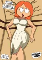 breasts drawing growth giantess color ginormica wedding_dress family_guy cosplay monsters_vs_aliens earrings dialogue orange_hair lois_griffin bare_legs outgrowing_room