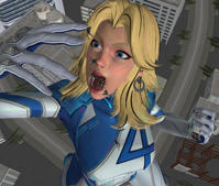 breasts giantess vore city mega blonde tongue handheld open_mouth falling vehicles thighs fantastic_four earrings dropped hanging_on van water_tower digital_render on_breasts invisible_woman marvel_comics roodedude looking_at_tinies mass_vore susan_storm marvel_rivals