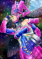 breasts drawing giantess vore earth giga city space black_hair color long_hair tongue planet handheld buildings saliva purple_eyes gloves galacta crowds stars helmet black_nails cosmic_giantess anon marvel_comics cutaway megami-majou