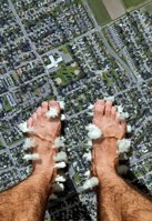 collage toes barefoot buildings clouds crush feet city mega destruction giant unaware