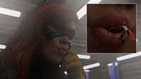 vore blonde black_hair butt green_eyes gloves red_hair boots supergirl shrunken_woman mask batgirl flying indoors costume wonder_woman cape hanging_on tiara digital_render dc_comics cutaway bakedalaskabigs freckles