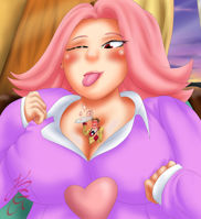 drawing giantess color large_breasts cleavage shrunken_man kogochew between_breasts april_may ace_attorney