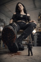 giantess crush shrinking blood shrunken gore golzar shrunken_man goth point_of_view ai_art
