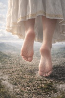 giantess giga barefoot soles goddess white_dress ai_art golzar feet floating tiny_city