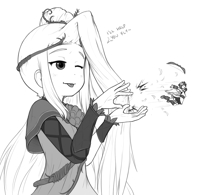 wings long_hair no_background drawing giantess monochrome tongue handheld hand shrunken_man dialogue flick viridi kid_icarus alloyrabbit pit_(kid_icarus)