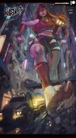 giantess cyberpunk breasts drawing city mega color long_hair bridge destruction toes barefoot rampage buildings street red_hair foot_crush shorts highway vehicles smoke night thighs truck top belt crowds running_away cyborg debris bare_legs bare_midriff looking_at_tinies prosthetic_arm godjirezarts