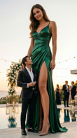 gentle long_hair clothed high_heels brunette dress mini_giantess pool suit standing size_comparison party looking_at_viewer dusk ai_art