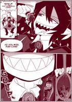 drawing comic monochrome dialogue vore horns wings tongue giant male clothed teeth handheld saliva demon angry smiling mawshot stomach shrunken_man close_up swallowed inside_stomach stomach_view throat_view internal_view sharp_teeth looking_at_tiny pointed_ears esophagus youkaichan ivlis satanick funamusea the_gray_garden seaside_dispatches