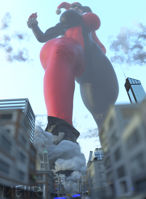 breasts giantess giga city mega large_breasts destruction rampage buildings gloves street harley_quinn foot_crush mask batman thighs costume point_of_view white_skin digital_render dc_comics meiri-gts