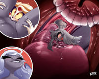 giantess insertion angel demon mouthplay oral_sex hazbin_hotel vaggie charlie_morningstar breasts drawing white_hair pussy blonde color tongue butt cum saliva red_eyes shrunken_woman thighs freckles closed_eyes emily halo white_skin grey_skin teeth