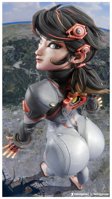 breasts giantess giga city black_hair butt blue_eyes toes barefoot water gloves asian ponytail foot_crush airplane mountains clouds costume looking_behind thick_thighs digital_render spider-man marvel_comics foot_prints hair_streak peni_parker marvel_rivals takagavaa