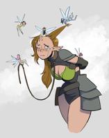breasts drawing wings blonde color large_breasts blue_eyes cleavage skirt blue_hair brunette domination slave pink_hair elf bondage shrunken_woman leash thighs legs_crossed tear no_background pointed_ears on_head hair_pull mollyjames giantess fairy