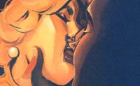giantess drawing nude monochrome tongue giant couple kissing shrunken_woman closed_eyes earrings on_tongue on_kinky
