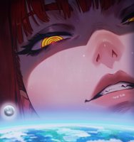 drawing earth giga space color yellow_eyes moon red_hair cosmic_giantess anybrody giantess makima