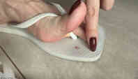 toes sandals shrunken_man squished brown_toenail_polish giantess