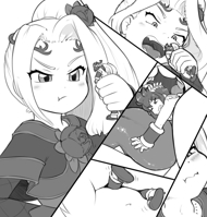 drawing giantess vore comic monochrome tongue handheld hand shrunken_man viridi kid_icarus alloyrabbit pit_(kid_icarus) ponytail no_background