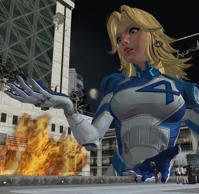 breasts giantess city mega blonde handheld buildings moon fire night costume fantastic_four earrings crowds rescue digital_render invisible_woman marvel_comics roodedude looking_at_tinies susan_storm marvel_rivals